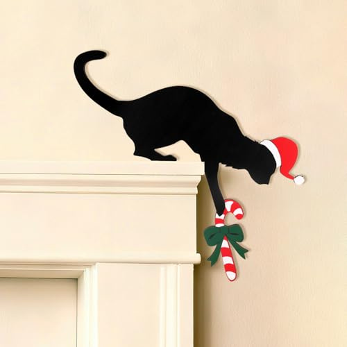 Weihnachts Tür Krone, Holz Über Tür Eckrahmen Dekorationen Haustier & Zuckerstange Urlaub Wohnkultur Weihnachtszeichen Verzierung für Wand Fenster DIY Handwerk Party Zubehör (Katze)