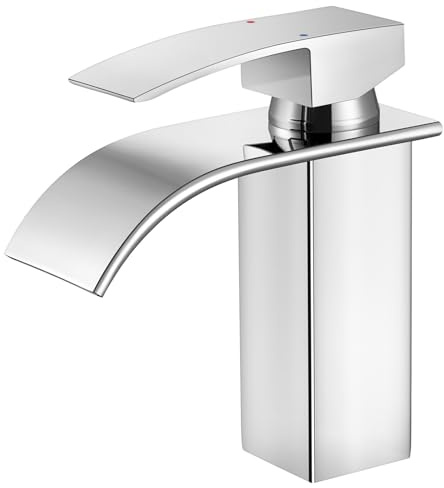 CECIPA Wasserhahn Bad, Waschtischarmatur Wasserfall für Badzimmer | Waschbecken Armaturen Mit Warm Und Kalt Wasser, Einhebelmischer Mischbatterie, Wasserauslaufhöhe 85 mm, Chrom