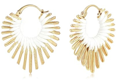 Herz Weiß Statement Damen Ohrringe Creolen Hohle Halbkreis Handgewebte Leder Gold Schmuck