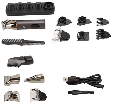 Pongnas Elektrischer Haarschneider, Bartschneider mit R- und T-förmigen Schneidköpfen, für Nass- und Trockengebrauch, USB-Aufladung, Inklusive 6 Kämmen