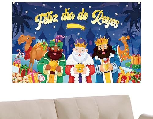 Happy Three Kings Day Banner - 6x5ft Festive Backdrop for Seasonal Celebrations | Large Wall Decoration with Bright Holiday Graphics, Easy Hanging Design, Perfect for Parties Churches Families