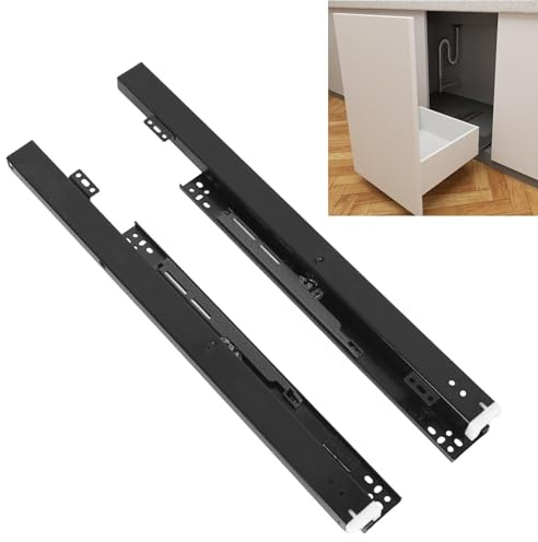 Auszugsschienen Bodenmontage Schubladenauszug, 1 Paar Unterflurführungen Schubladenschienen Vollauszug, Versteckte Softclose Geräuschlose Gleitschiene Teleskopschienen (Schwarz, 24inch600mm)