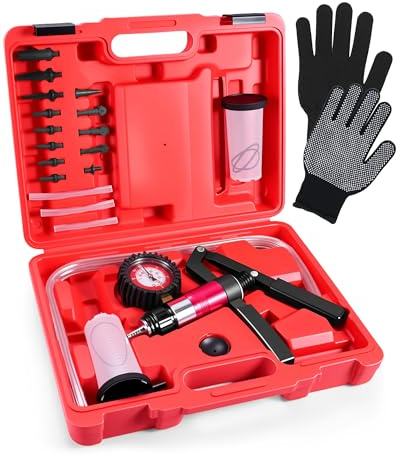 Lizoak Vakuum-Druckpumpe-Satz Handgehaltene mit 63,5mm Manometer für Bremsenentlüftung & Systemprüfung, Vielseitiges Prüfgerät von 0-3 bar & 0 bis -1 bar im Koffer inkl Handschuhe