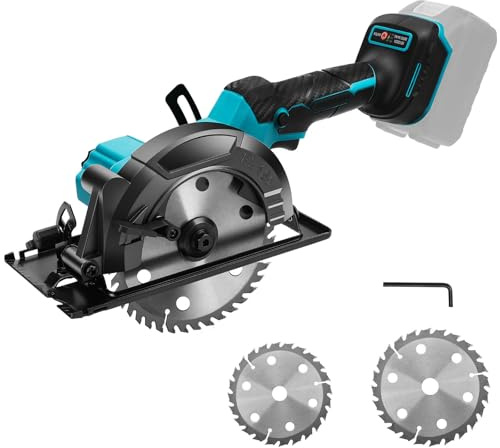 Sierra Circular Bateria compatible con Makita 18V, 2000W Sierra circular de mano sin escobillas, 5800 rpm, profundidad de corte 55 mm, 0-45°, para Cortar madera (Batería no incluida) (3 Cuchillas)