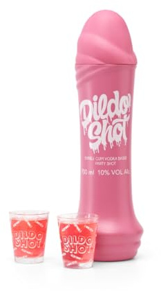 Dildo Shot Likör Geschenkset 70 cl (10% vol.) – Kaugummi Likör mit 2 Shotgläsern – Party Geschenkset für Geburtstag & Junggesellinnenabschied