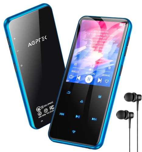 AGPTEK 32GB MP3 Player Bluetooth 5.3 mit 2,4 TFT Farbbildschirm HiFi Musik | Kinder MP3 Player mit Lautsprecher, Touch-Tasten, FM-Radio, E-Book, Aufnahme, Unterstützung bis zu 128 GB, Blau