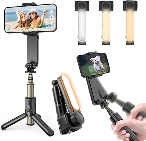 Gimbal Stabilizer for Smartphones, Foldable Phone Gimbal with LED Fill Light and Face Tracking, Portable Selfie Stick Tripod for iPhone Android, Video Stabilizer for Vlogging
