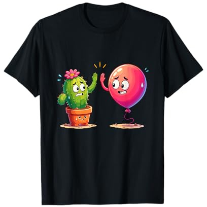 Carino Cactus E Palloncino Divertente Imbarazzante Alto Cinque Maglietta