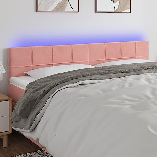 Ordellia Tête de lit capitonnée Rose avec LED, Velours 160 x 5 x 78/88 cm, dosseret rembourré Mural, Bandes LED USB 5 V, pour Lecture, décoration Chambre