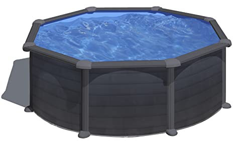 Piscina de Acero Elevada,Redonda con Aspecto Acero Grafito. Piscinas Desmontables para Jardín. 350 x 132 cm - Piscina Gre KITPR358GF Granada.
