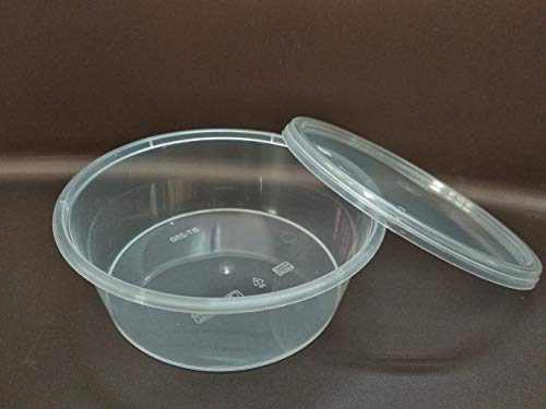 G&S PACKING UK LTD 100 X 250ml Plastic Round Containers Tub Pots & Lids Clear Microwavable, Freezer Friendly Safe Food Takeaway