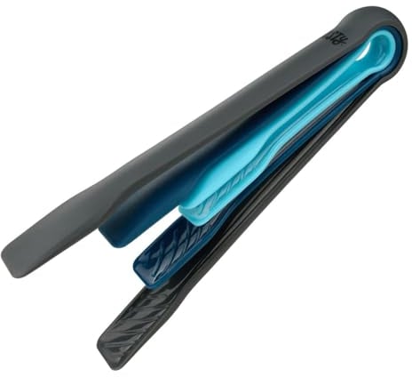 Tasty Kitchen Tongs Set of 3, Serving Tongs, Heat-Resistant, Barbecue & Salad Tongs, Non-Scratch Plastic Pasta & Salad Tongs, Small Medium Large, Non-Stick for Air Fryer, Black Dark Blue Light Blue