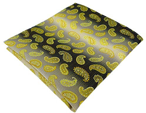 TigerTie Designer Einstecktuch in gelb anthrazit grausilber Paisley gemustert - Stecktuchgröße 30 x 30 cm