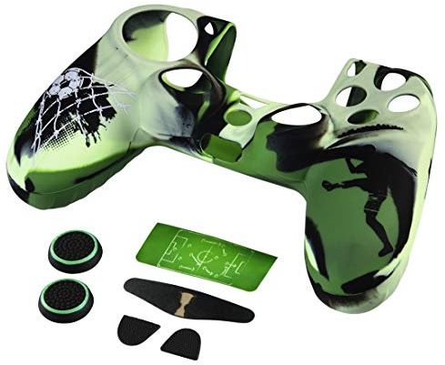 Hama Controller-Hülle Silikon Zubehör Set für PS4 Slim/PS4 PRO Controller, (Schutzhülle mit Thumbstick-Kappen, Trigger-Aufsätzen, Touchpad-Schutzfolie, Sticker, Silikon Case, Fußball)