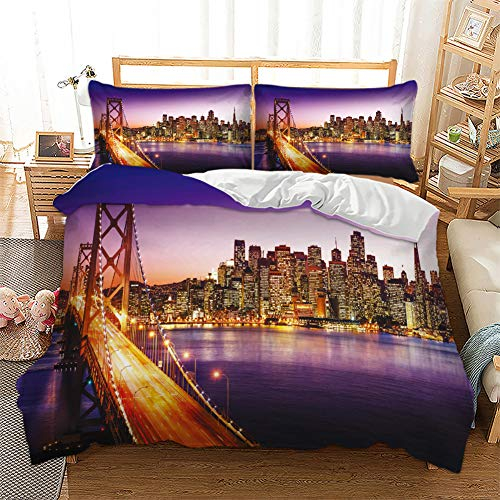 Chickwin Chickw1 Bettbezug Bettwäsche Set 3 Teilig 3D Stadt Bettwäsche 100% Mikrofaser Luxus Stil Weich Gemütlich Bettbezug -Set 1 Bettbezug +2 Kissenbezug (180x200cm,San Francisco)