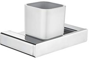 Ibergrif Plinto, Portavaso de Pared, Vaso Cepillo Dientes Baño, Porta Pasta Dientes, Latón, Plata