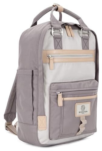 SEVENTEEN LONDON – 12L Laptop-Rucksack für Damen 13 Zoll Mädchen Jungen Schulrucksack Wasserabweisendes Nylon Tagesrucksack in Grau & Cremefarbe für Universität/Reisen/Herren – 'Wimbledon'