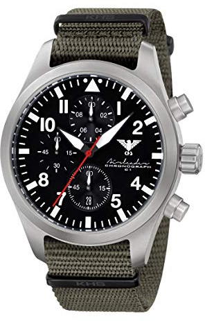 Airleader Steel Chronograph KHS.AIRSC.NSGO Edelstahl, Natoband steingrau-Oliv, KHS Tactical Watch, Einsatzuhr, Militäruhr, Fliegeruhr