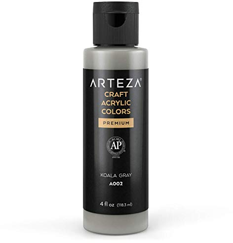 ARTEZA Craft Acrylfarbe, A002 Koalagrau, 118 ml Flasche, wasserbasierte, mischbare, matte Acrylfarbe für Kunst- und DIY-Projekte auf Glas, Holz, Keramik, Stoffen, Papier und Leinwand
