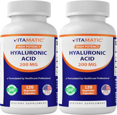 Vitamatic Hyaluronic Acid 200 mg, 120 Veg Capsules, (2 Pack)