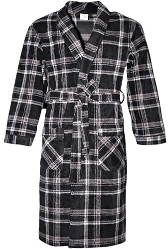 SaneShoppe Vestaglia da uomo con collo sciallato a quadri 300 gsm (L-XL, Nera)