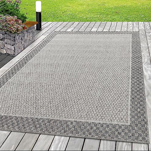 SIMPEX Outdoor Teppich mit Bordüre Design, 240 x 340 cm, Moderner Stil für Küche, Balkon, Terrasse, Garten, Picknick