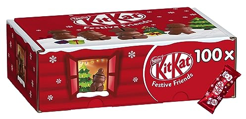 KITKAT Nestlé KITKAT Festive Friends Christmas Variety Pack, Mini-Weihnachtsfiguren aus Milchschokolade, 100 einzeln verpackte Figuren, 1er Pack ( 1x 820g)