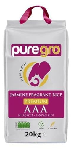 Puregro AAA Premium Jasmine Fragrant Rice 20kg | PACK OF 1 | NEW CROP | Vegan | Gluten Free | Premium Quality Rice.