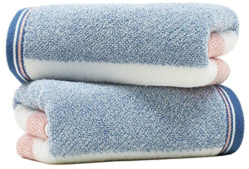 sense gnosis Striped Pattern Hand Towel Set of 2 100% Cotton Terry Soft Ultra Absorbent Decorative Hand Towels for Bathroom 13 x 29 Inch, Pink & Blue