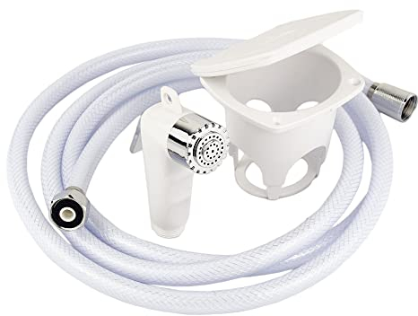 GATE14® Kit de Ducha para Barcos y autocaravanas con Ducha de Palanca Manguera de 4 m Contenedor Ovalado