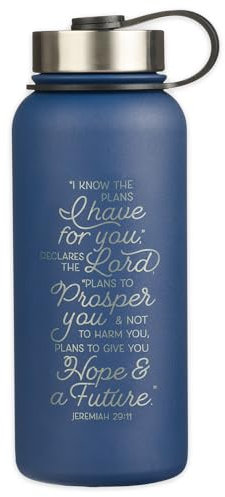 Christian Art Gifts Large Stainless Steel Double Wall Vacuum Sealed Insulated Water Bottle for Women, Men & Grads: I Know the Plans - Jer. 29:11 Inspiring Bible Verse, Leak/Spill-proof, Blue, 32 oz.