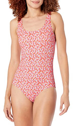 Amazon Essentials Traje de baño de una Pieza con Cobertura (Disponible en Tallas Grandes) Mujer, Melocotón Pálido Microflorales, 48