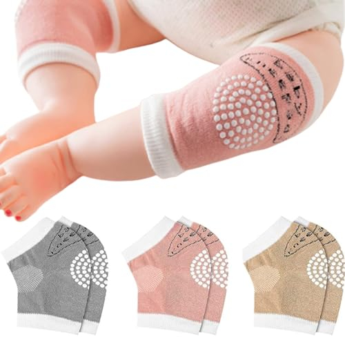 3 pares de rodilleras para gatear para recién nacidos, con protección antideslizante de goma, rodilleras para gatear, ayuda para gatear antideslizante para bebés, algodón unisex, para 1-3 años