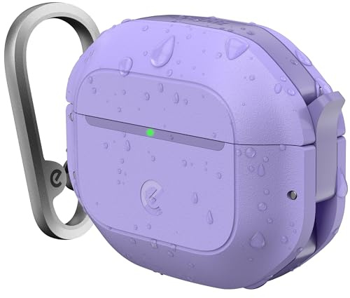 KeyBudz ElementProof für AirPods 3 Case mit Schloss, vollständig wasserdichtes AirPods 3. Generation Case, robuster Schutz, Hartschalenhülle, Karabiner für AirPods Gen 3 - Lila Flieder Lavendel