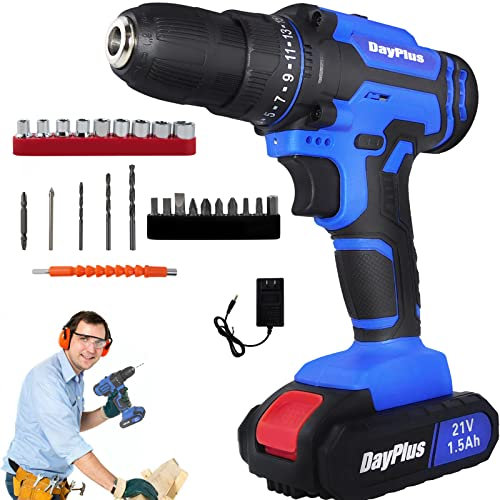 ZanGe Cordless Drill Set - 21V Power Drill Kit w/Lithium-Ion and Charger, 3/8 Keyless Chuck, 2 Variable Speed DIY Handheld Tool Kit for Professional, Garden, Office, Home Repair