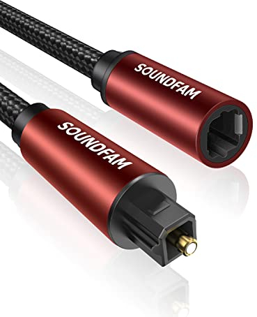 SOUNDFAM Optisches Verlängerungskabel 3m, Digitales Toslink Stecker zu Buchse Optisches Audiokabel Adapter für Heimkino Soundbar TV - Weinrot