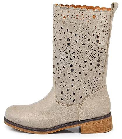 IF Fashion Scarpe da Donna Stivali Primaverili Estivi Traforati Al Polpaccio Biker Anfibi LY70-1 beige(2023) N.36