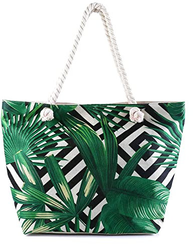 crazy bean Große Strandtasche mit Reißverschluss Damen Badetasche für Reisen Sommer Shopper Schultertasche Beach Tote Bag（Wedel）