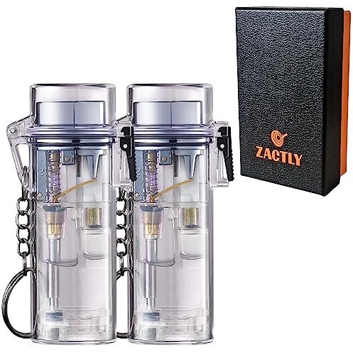 Zactly JL04 - Encendedor de chorro transparente con llavero portátil, gas recargable ajustable, impermeable, resistente al viento, a prueba de polvo, camping, cocina, almacenamiento interior y