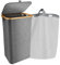 Makerfire 100L Laundry Basket with Lid, Extra Large Collapsible Laundry Hamper with Removable and Washable Inner Bag, Slim Laundry Bin with Bamboo Handles Suitable for Bedroom and Bathroom (Grey)