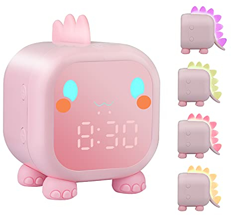 Edillas Dinosaurier Wecker Kinder Digital Jungen Mädchen Geräuschlos Ohne Ticken Wecker Nachtlicht/Countdown/Schlummer/2 Alarms/6 Klingeltöne/einstellbare Lautstärke/wiederaufladbare