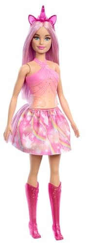 Barbie Einhorn Puppen mit bunten Fantasiehaaren, Outfits mit Farbverlauf und Fantasy-Accessoires rund um das Thema Einhorn, HRR13