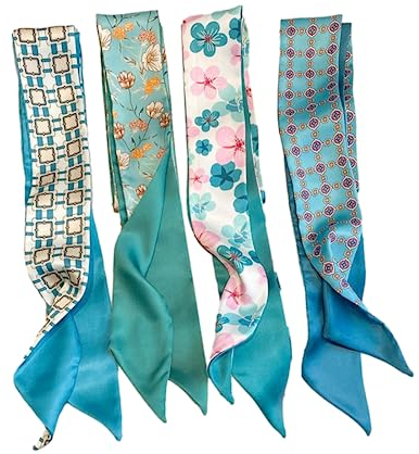 QTMY 4 Stück Geldbörsen-Schal für Taschen, Seide, Kopftuch für Haare, Handtasche, Damenschals, Bandhaar, Halstücher, modische Geschenke, 08, Blau, Normal