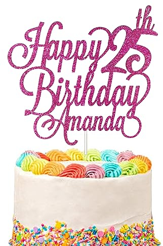Personalised Happy Birthday Glitter Cake Topper Customised with Any Name & Any Age Party Cake Decoration for 1st 10th 13th 16th 18th 20th 21st 30th 40th 50th 60th 70th 80th (Dark Pink)
