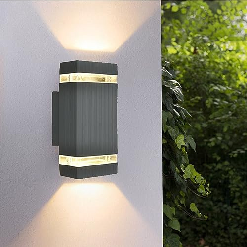 Mengjay Wandleuchte, Wandlampe, Aussenbeleuchtung Hauswand,Außenlampe Außenleuchte Wand GU10,Wasserdichte Außenbeleuchtung Außenwandleuchte Terrassenbeleuchtung, Balkon Lampe (Grau)