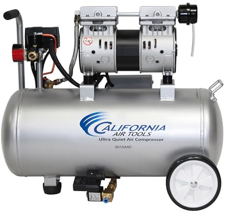 California Air Tools 8010AAD Ultra Quiet and Oil-Free Air Compressor, 8 Gallon Aluminum Tank, Lightweight with Wheels, Noise Level 60dBA, with Auto Drain Valve