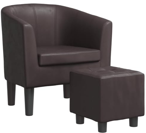 vidaXL Clubsessel, Sessel mit gepolstertem Sitz Armlehnen, Cocktailsessel mit Fußhocker, Loungesessel Relaxsessel Polstersessel, Braun Kunstleder