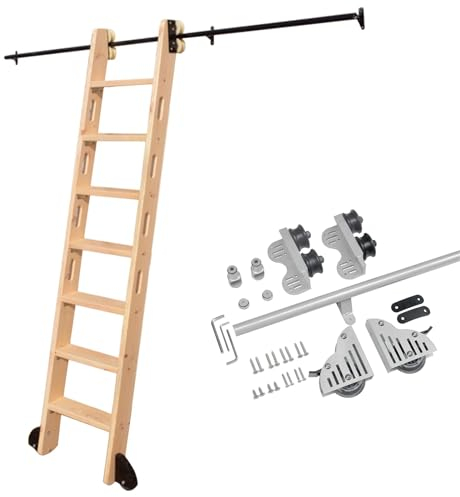 FXNFXLA Bibliotheksleiter-Hardware, rollendes komplettes Schienenset, Bodenrolle mit Bremse, für Heimbibliotheken, Bücherregale und Aufbewahrung (ohne Leiter)