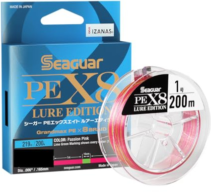 Seaguar Braided Fishing Line JDM PEX8 Lure Edition 219yds / 200 Meters, 18LB, Multi-Color - 18PEX8219