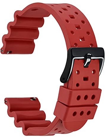 WOCCI 26mm Belüftete FKM Gummi Uhrenarmband für Herren (Nicht Silikon), Schnellverschluss Armband, Schwarze Schnalle (Rot)